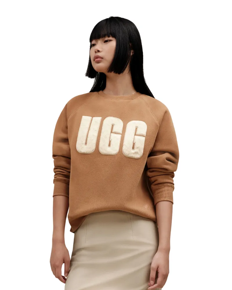 1123718 Chestnut/Plaster Madeline Fuzzy Logo Crewneck Sweater