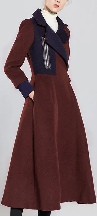 Adjustable Buckle-Belted Two-Toned Wool Wrap Coat