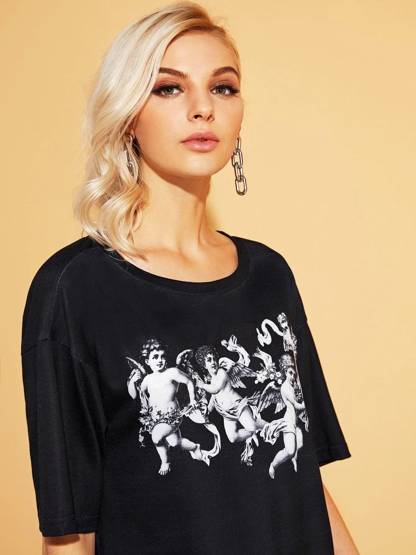 Angel Print Longline Oversized Tee