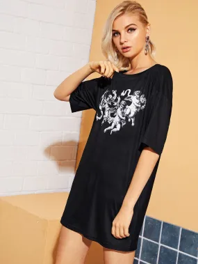 Angel Print Longline Oversized Tee