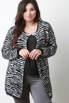 Animal Stripe Fuzzy Cardigan