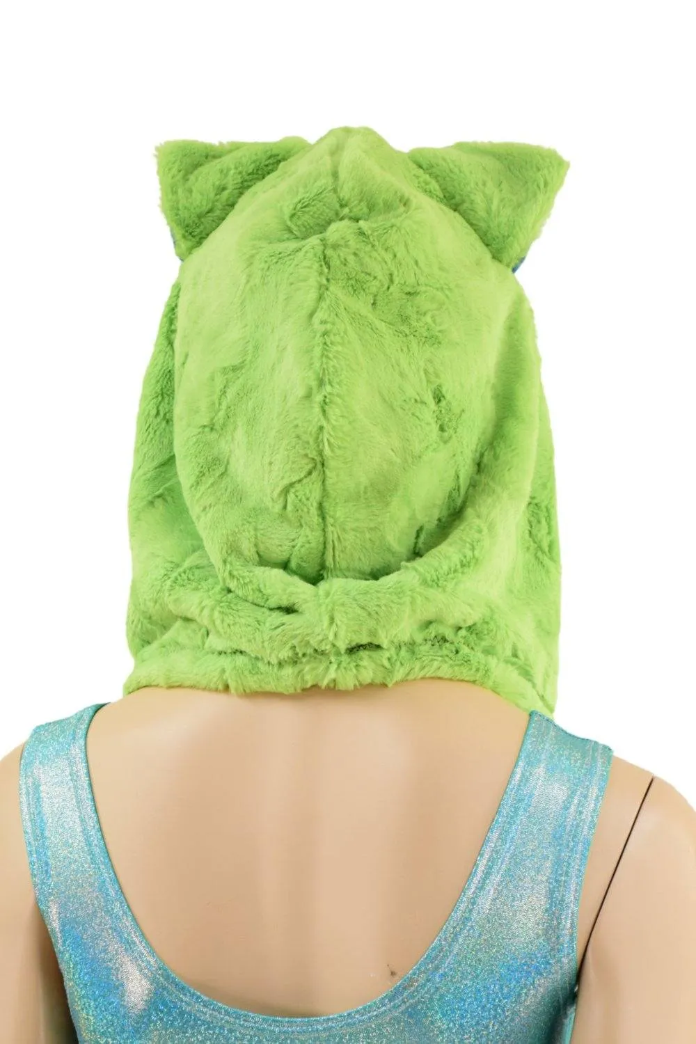 Avocado Minky Faux Fur Kitty Ear Pom Pom Hood