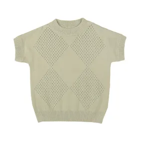 Belati DESERT SAGE ARGYLE POINTELLE SHORT SLEEVE KNIT