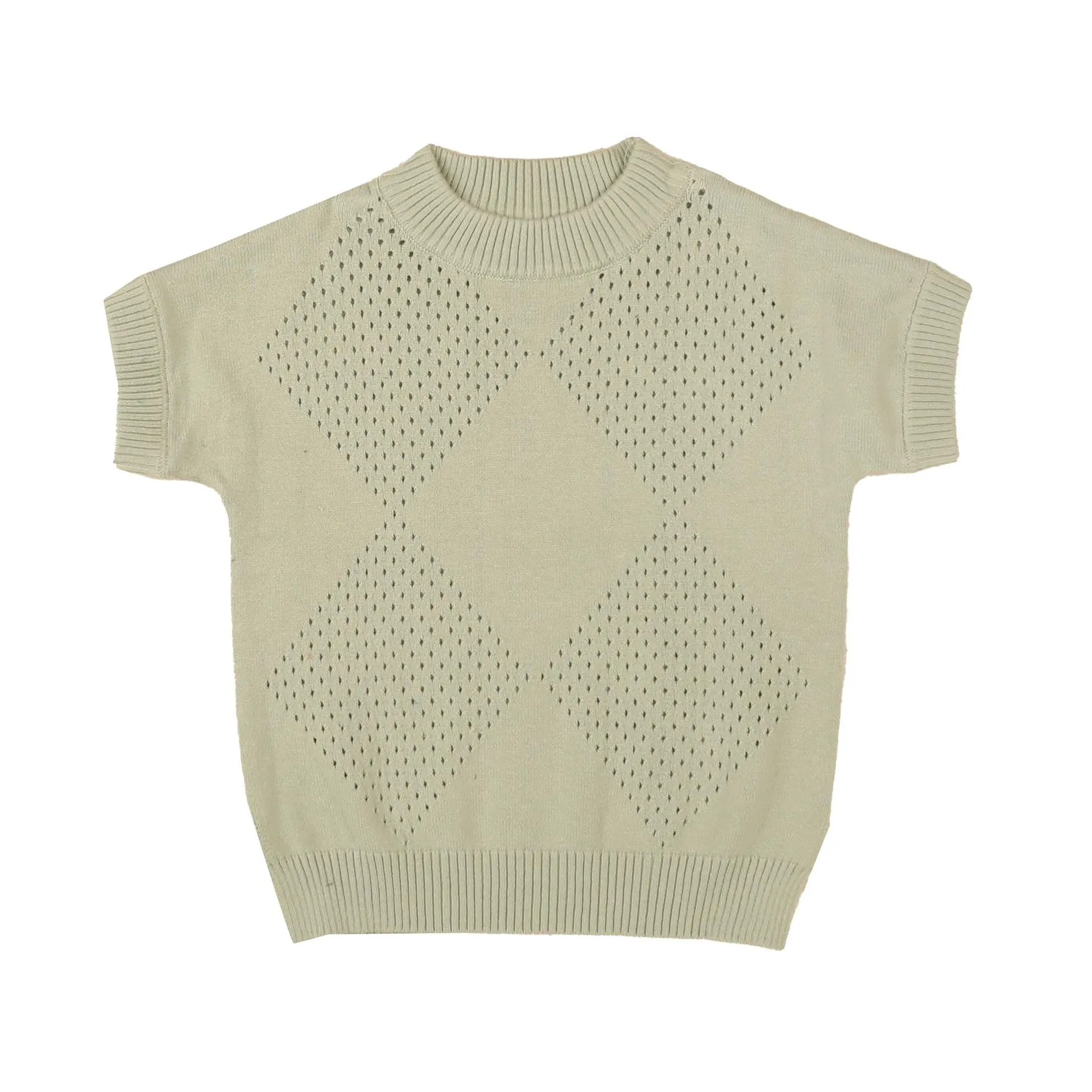 Belati DESERT SAGE ARGYLE POINTELLE SHORT SLEEVE KNIT