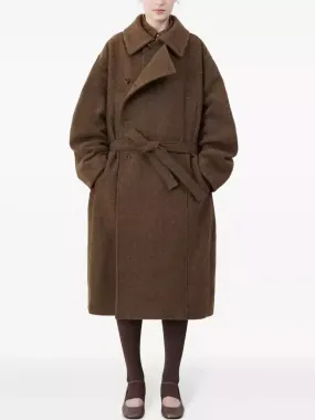 Belted Bathrobe Style Wool Coat in Brown