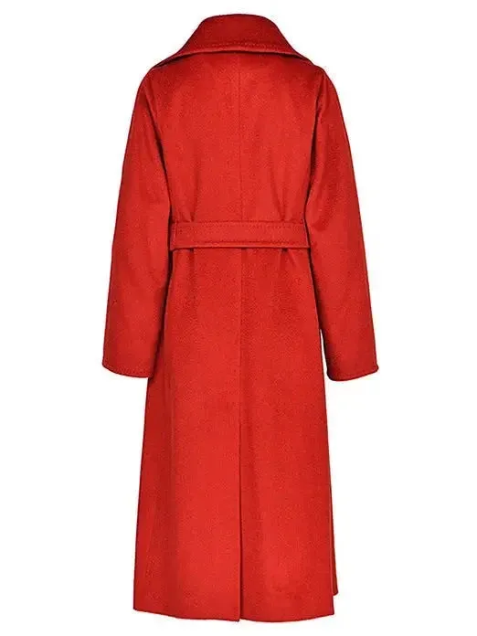 Belted Cashmere Wool Wrap Coat, Red