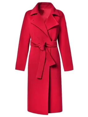 Belted Cashmere Wool Wrap Coat, Red