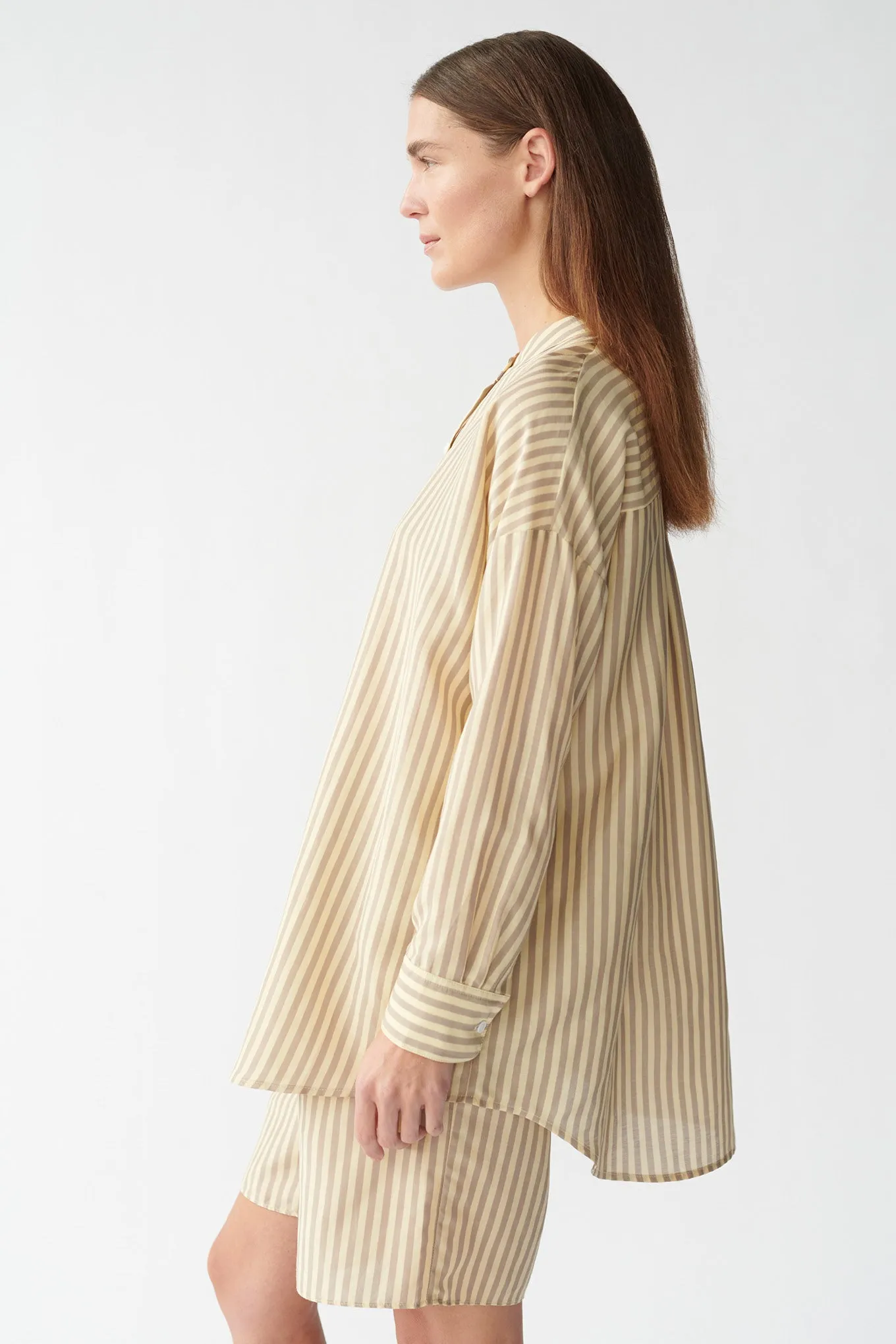 BETSY SHIRT - BANANA/SAND STRIPE - SILK/COTTON