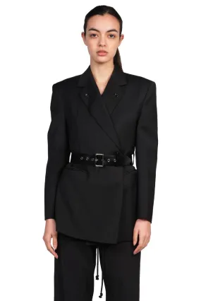 Black Open Back Belted Blazer