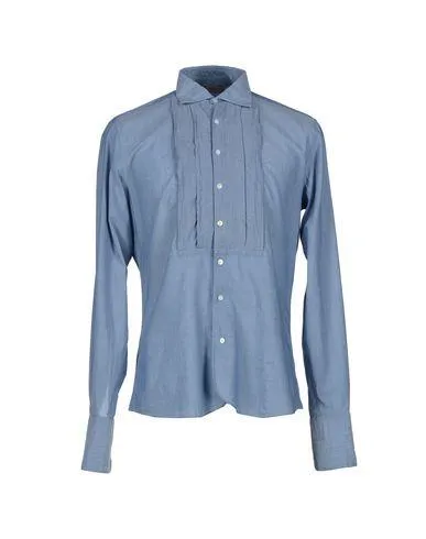 Boglioli Man Shirt Slate blue 15 ¾ inches-neck