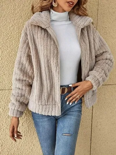 Brianna Plush Zip Up Long Sleeve Jacket | 5 Colors