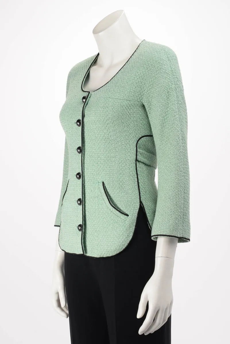 Chanel Green Tweed Belted Jacket FR 36