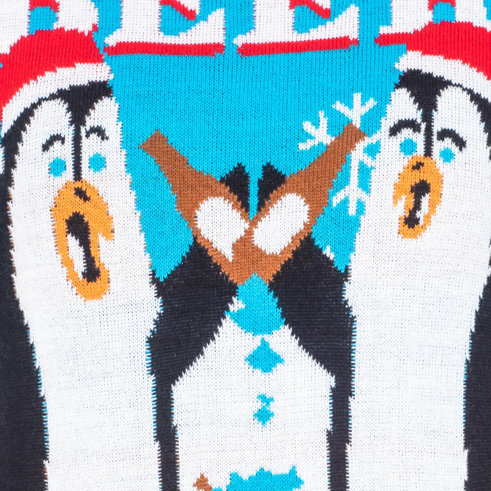 Cheer Beer Penguin Drinking Santa Hat Ugly Christmas Sweater