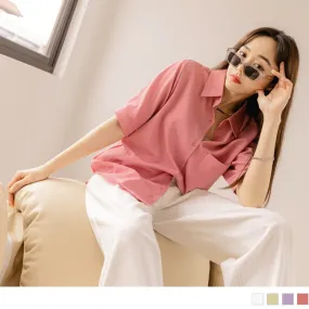 CHIFFON SHORT SLEEVE TUNIC LONGLINE SHIRTS