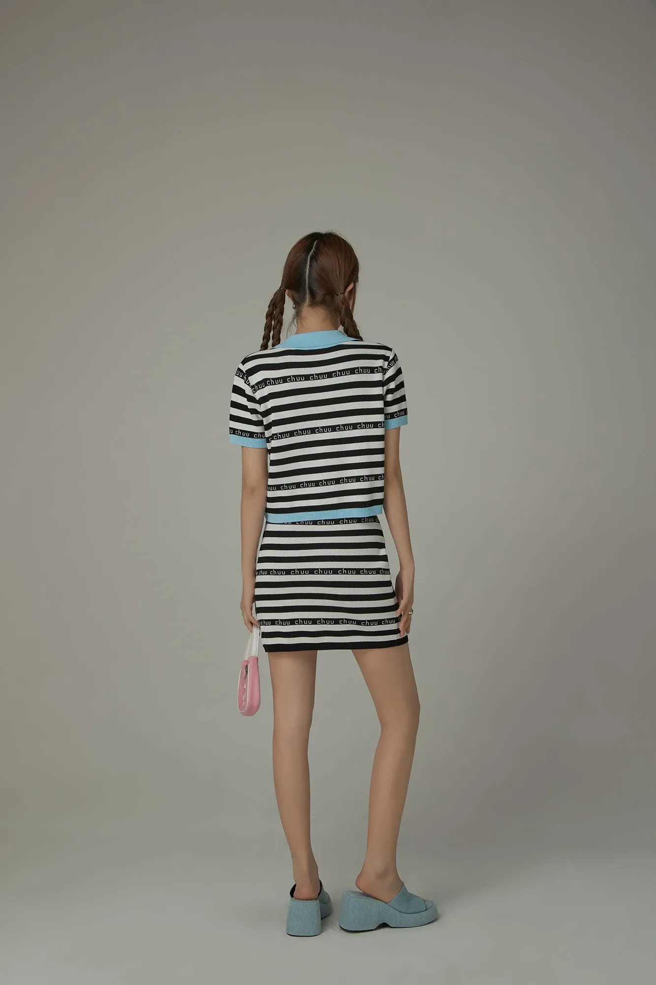 Chuu Lettering Striped Contrasting Color Knitted Sweater