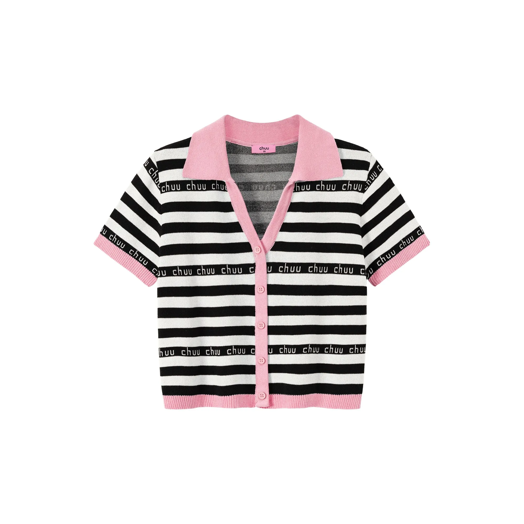 Chuu Lettering Striped Contrasting Color Knitted Sweater