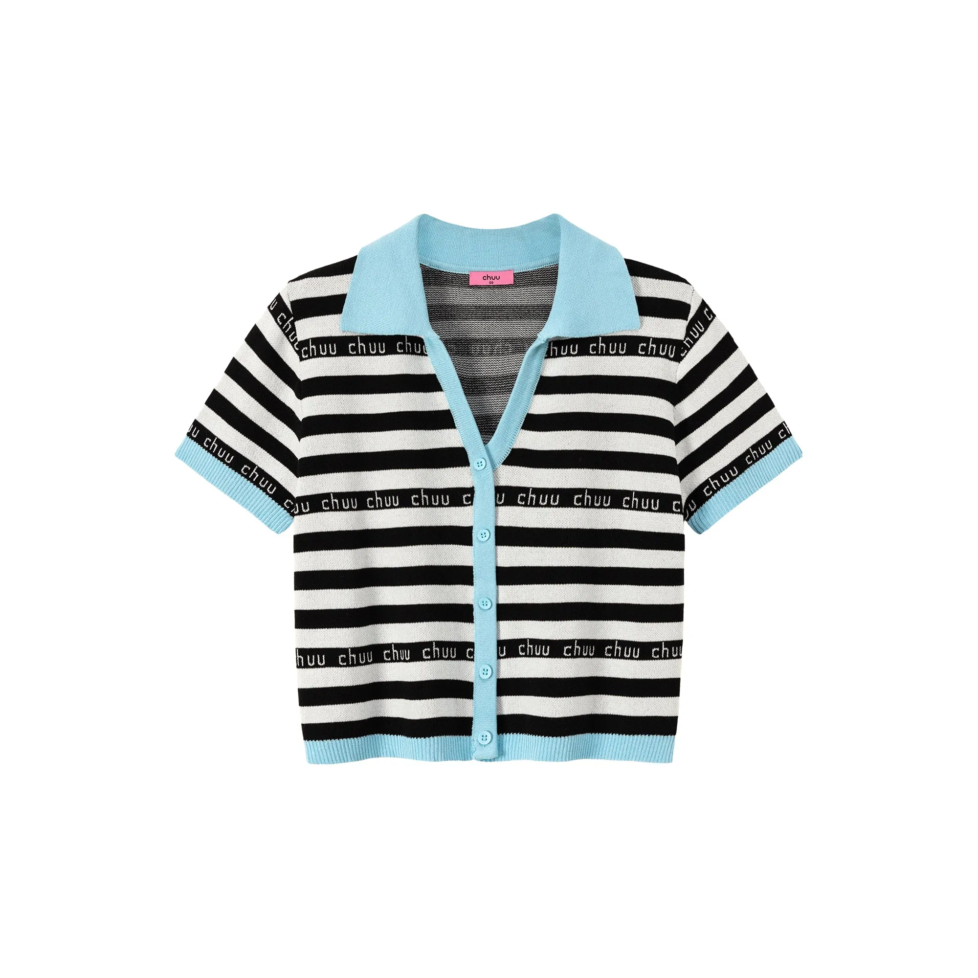 Chuu Lettering Striped Contrasting Color Knitted Sweater