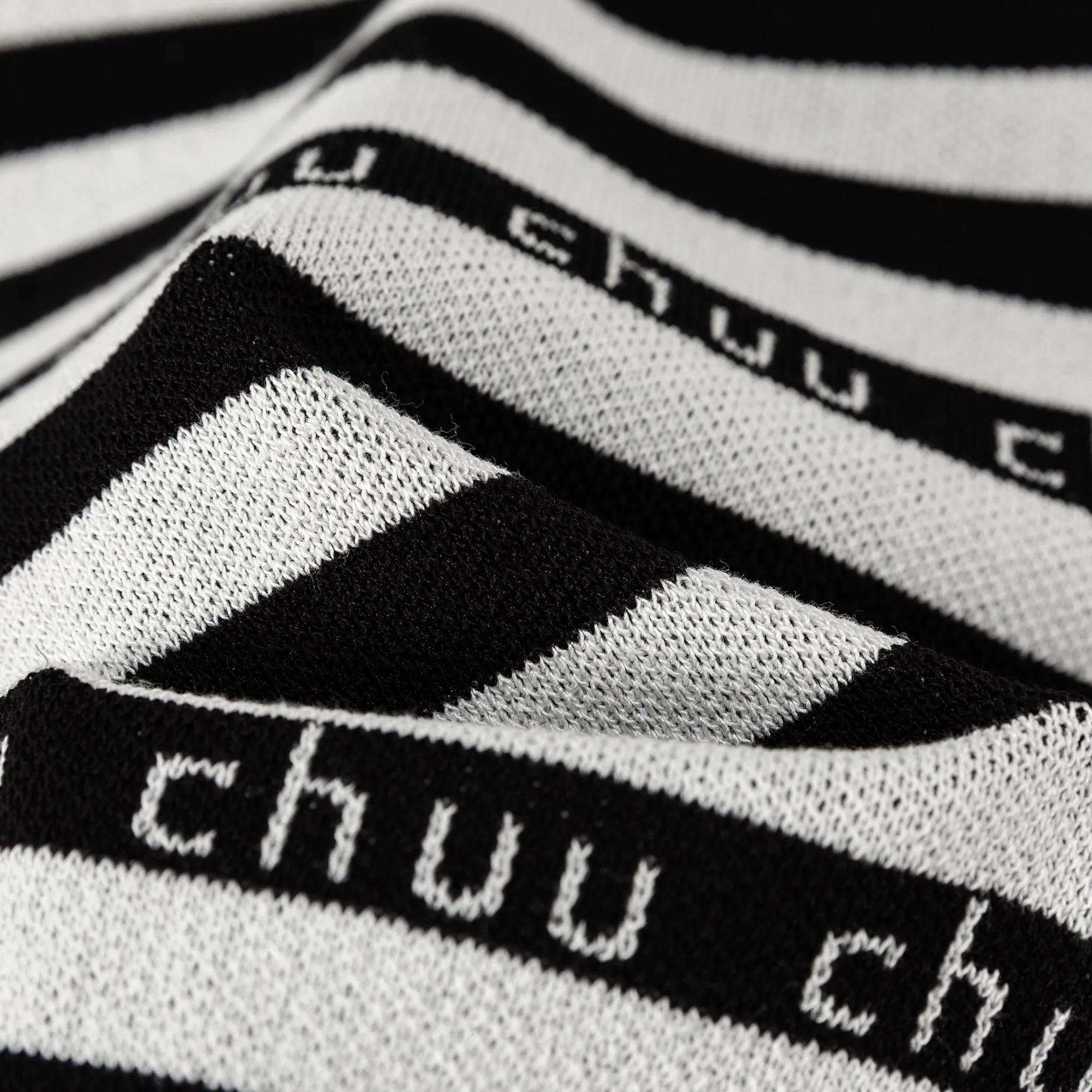 Chuu Lettering Striped Contrasting Color Knitted Sweater