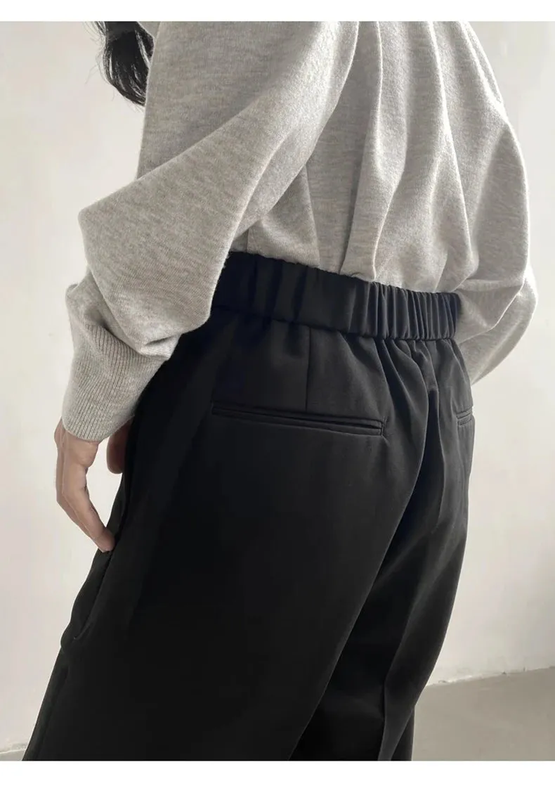 Classic Solid Pleated Straight Pants