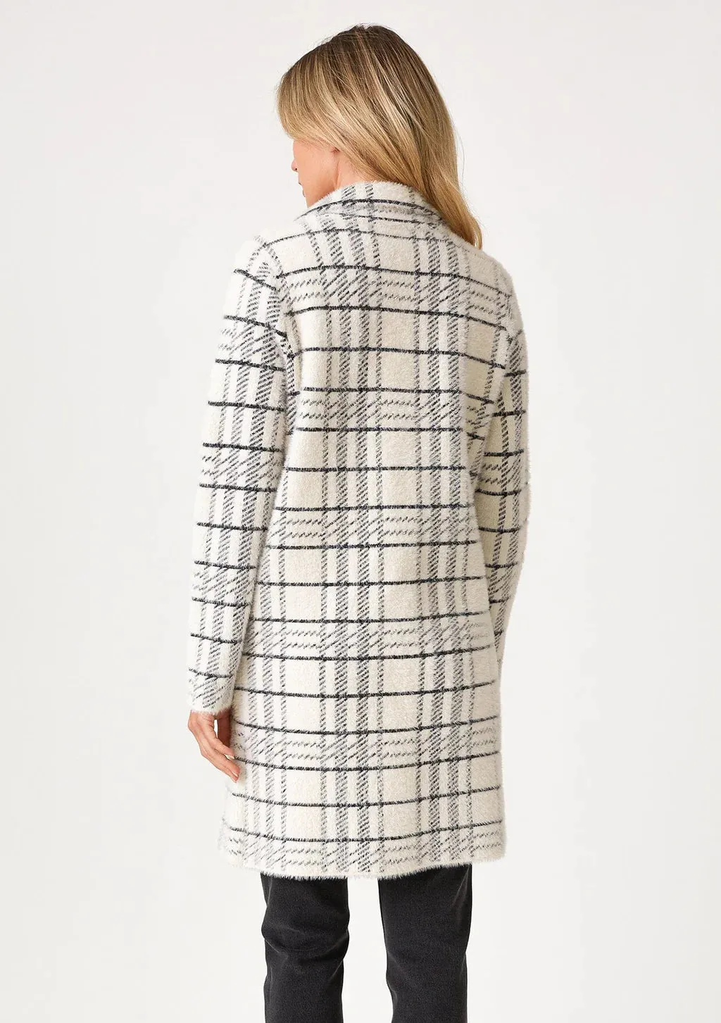 COLLARED PLAID SWEATER COAT (CREAM/BLACK)