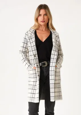 COLLARED PLAID SWEATER COAT (CREAM/BLACK)