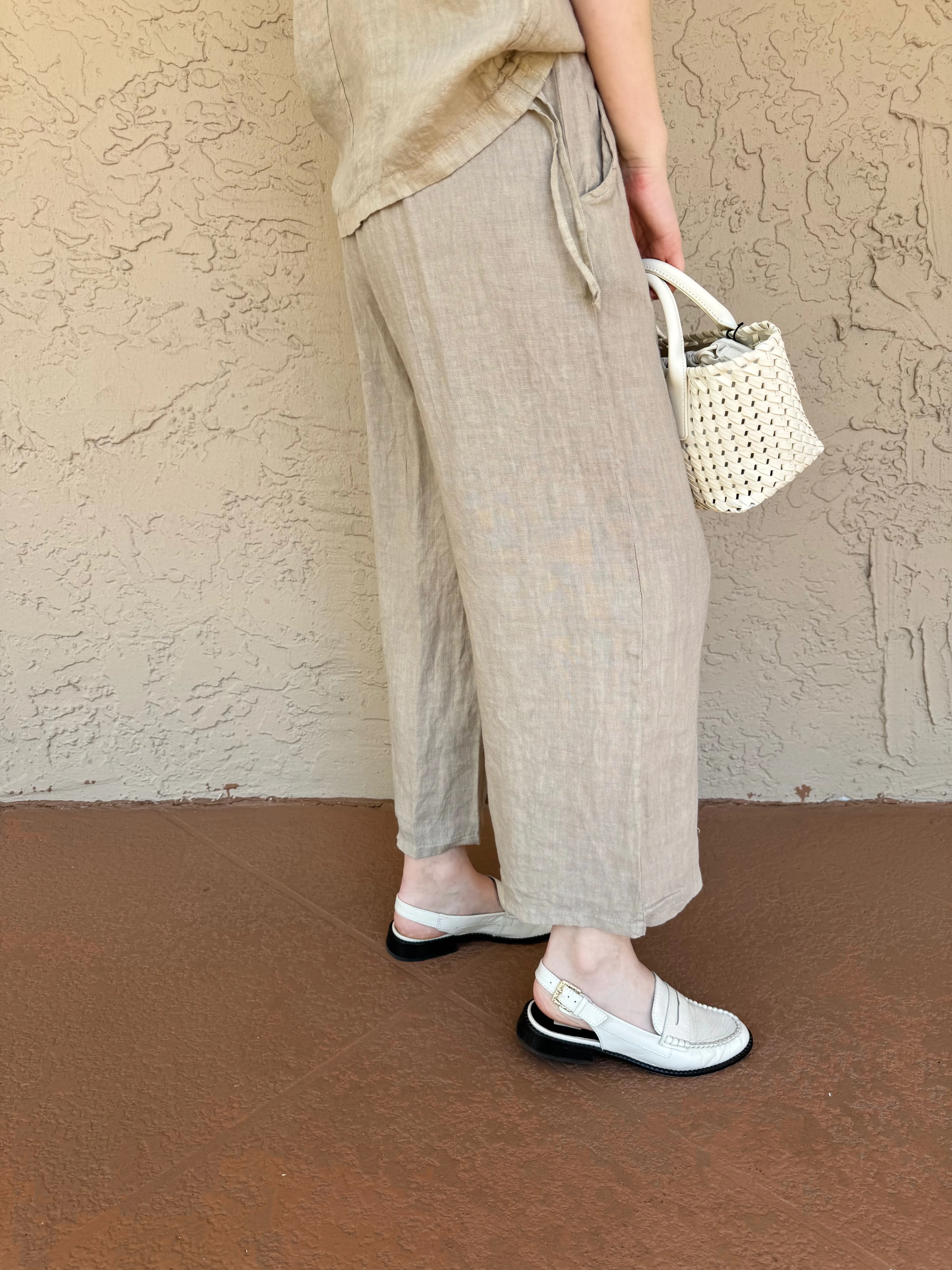 Daylight Linen Crop Pants - Flax