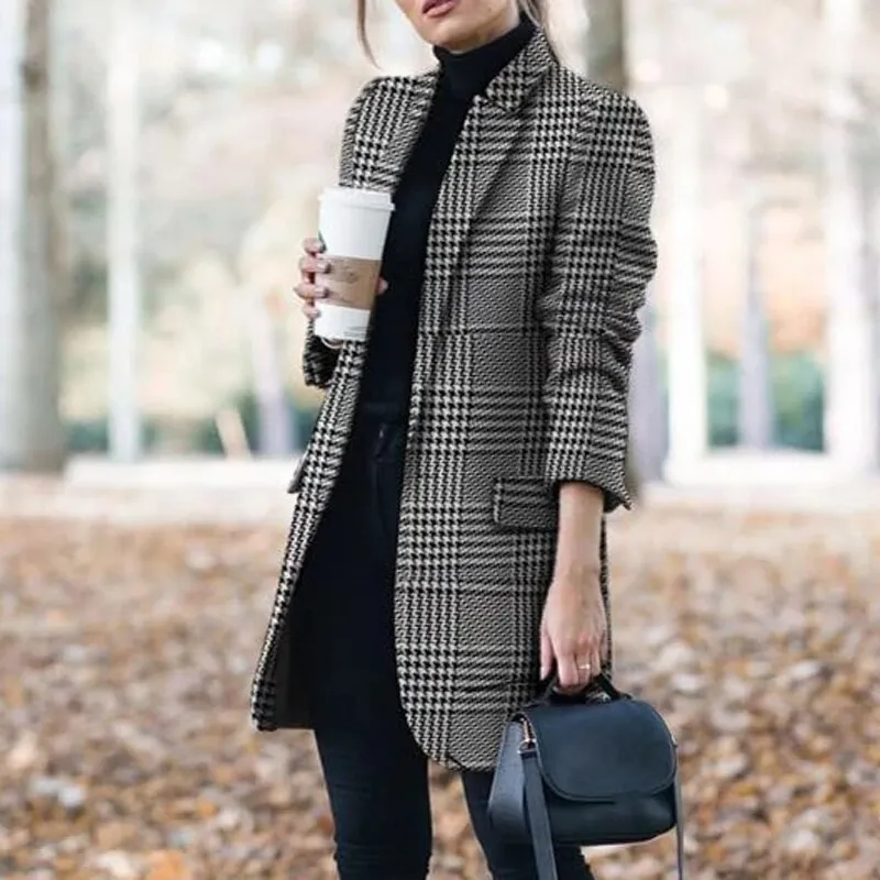 DressBetty - Plaid Printing Long Thin Coat