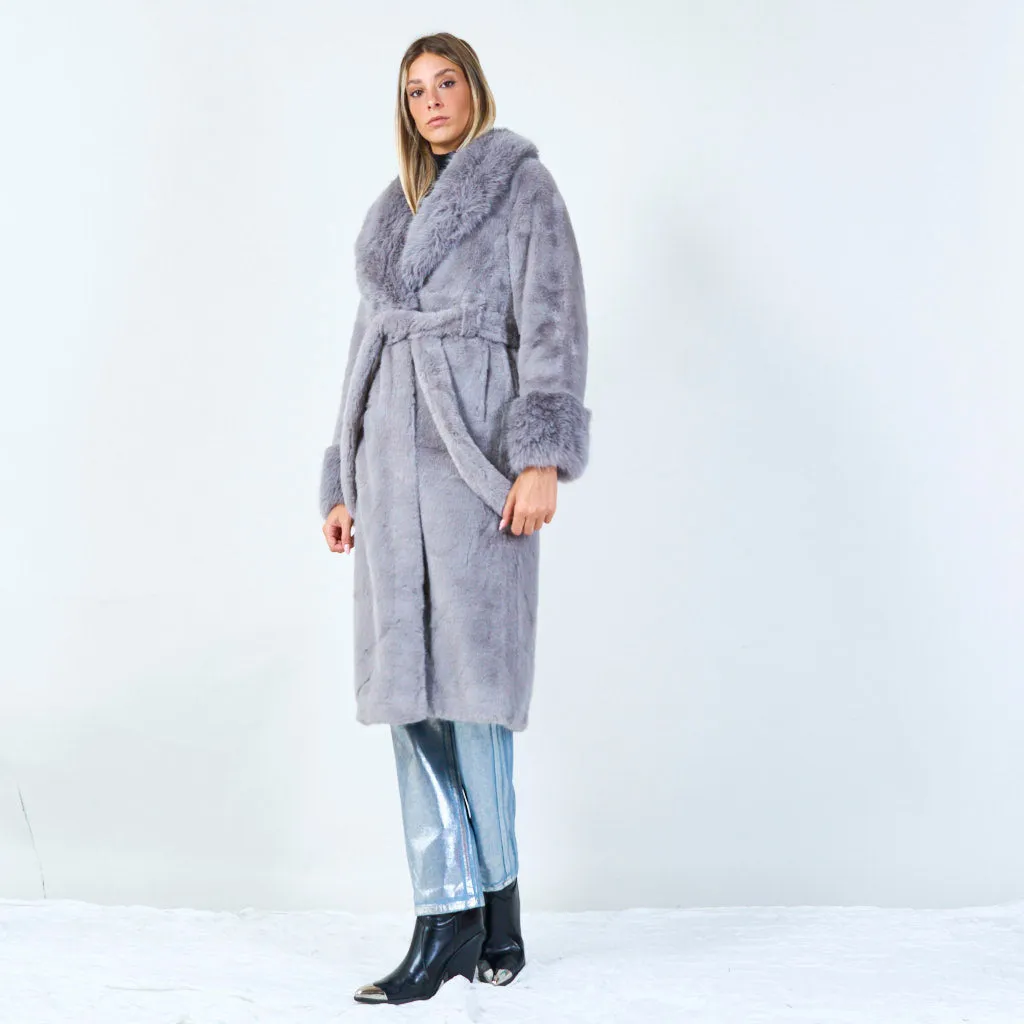 Elegant long coat with belt wholesale