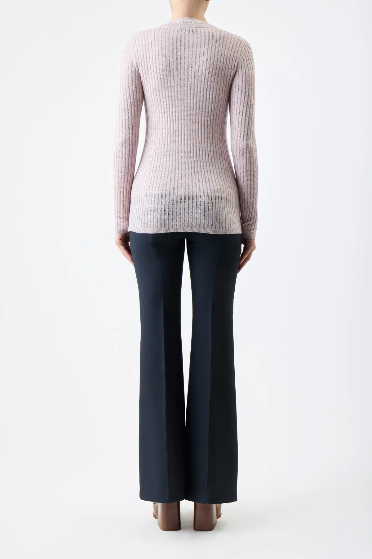 Emma Pointelle Knit Cardigan in Blush Cashmere Silk