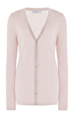 Emma Pointelle Knit Cardigan in Blush Cashmere Silk