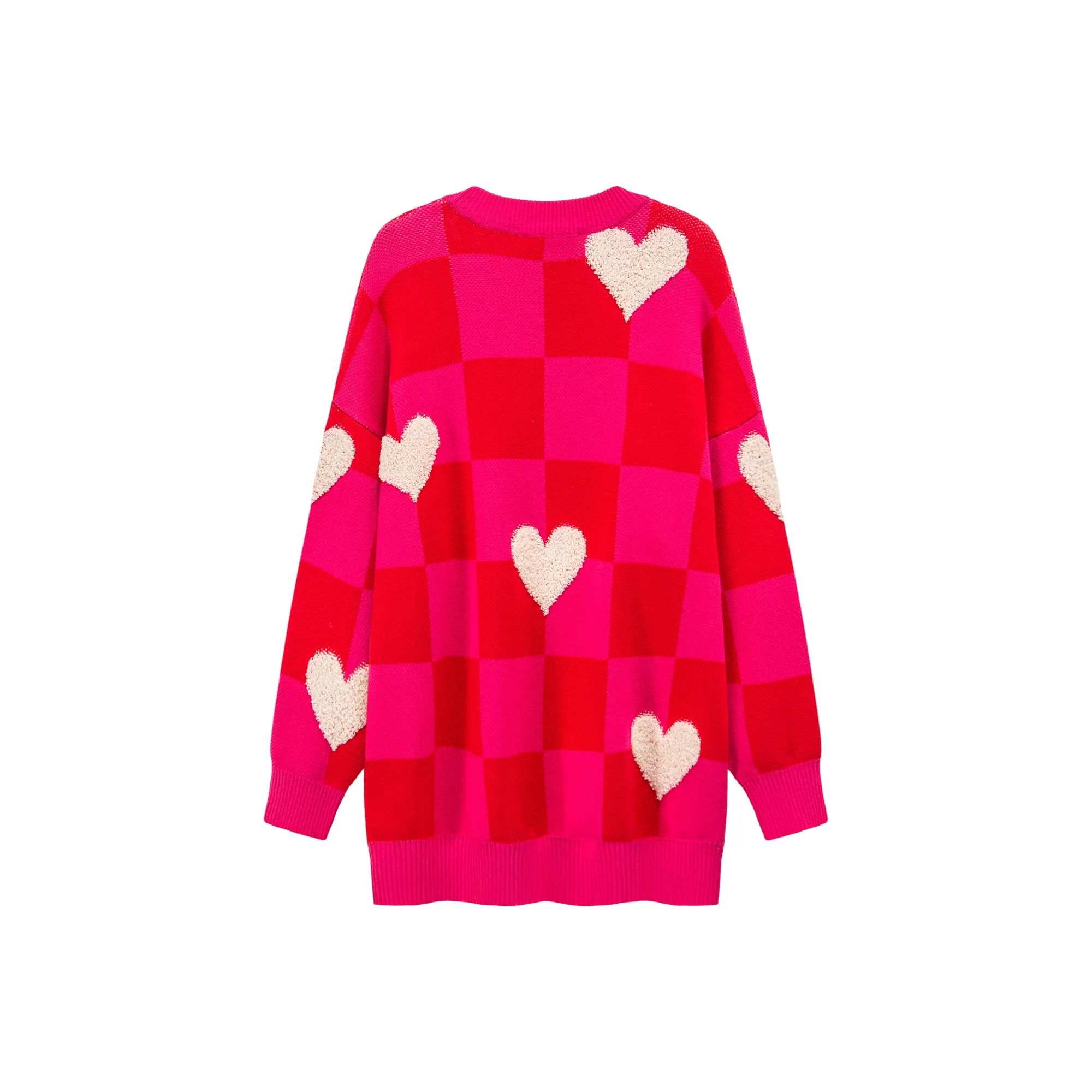 Fleece Hearts On Check Knit Sweater