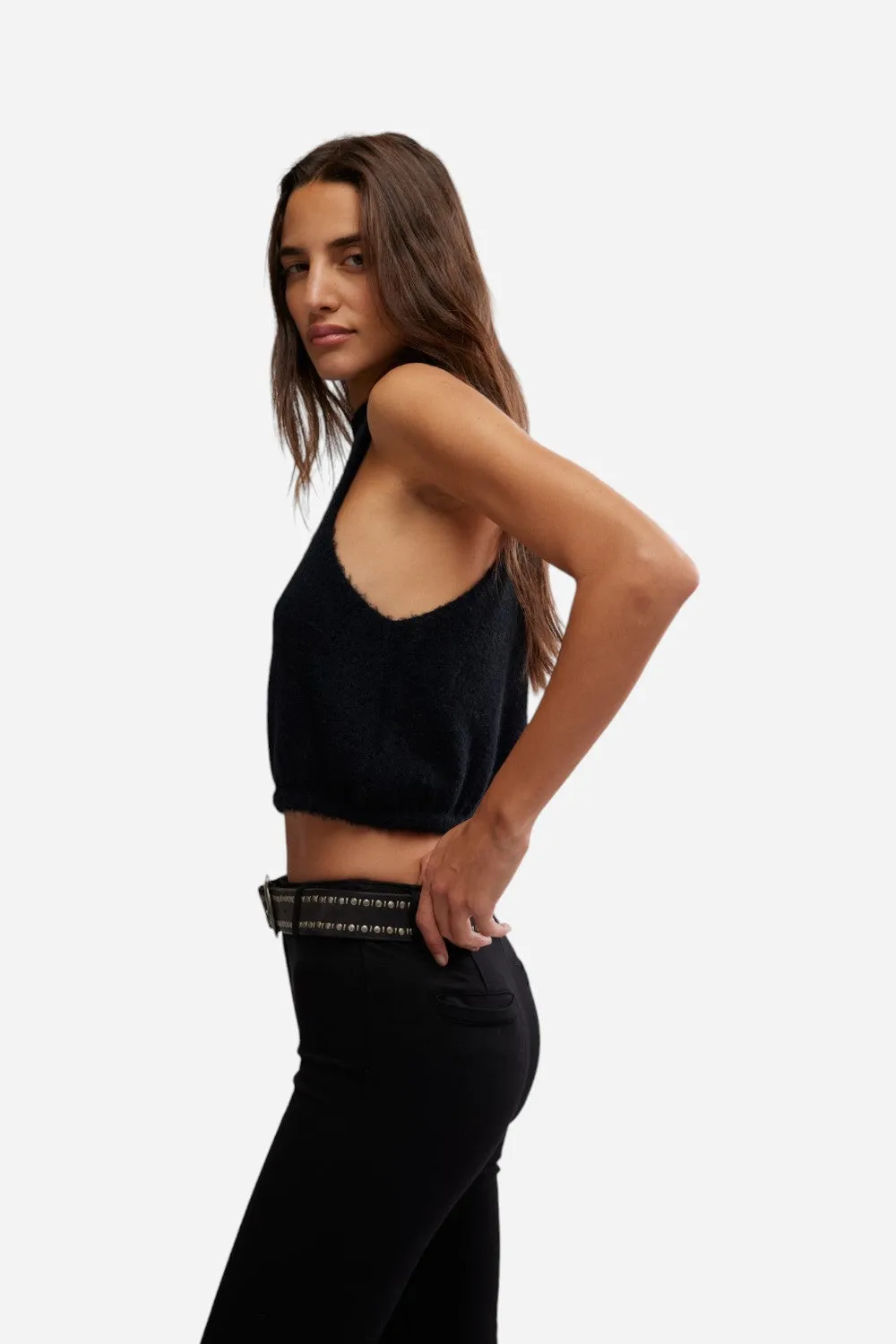 Free People Warm Fluff Crop Top in Black