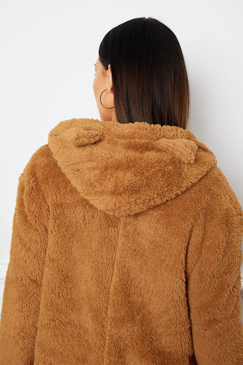 Fuzzy Button Up Hooded Outerwear