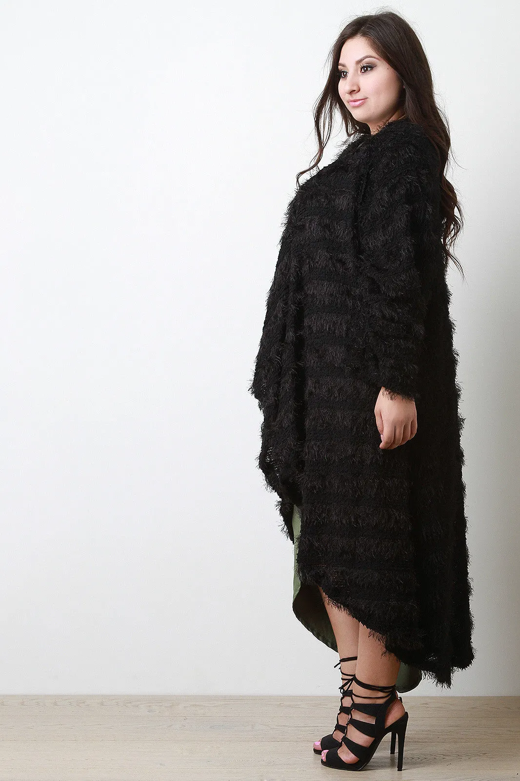 Fuzzy Drape Open Front Longline Cardigan