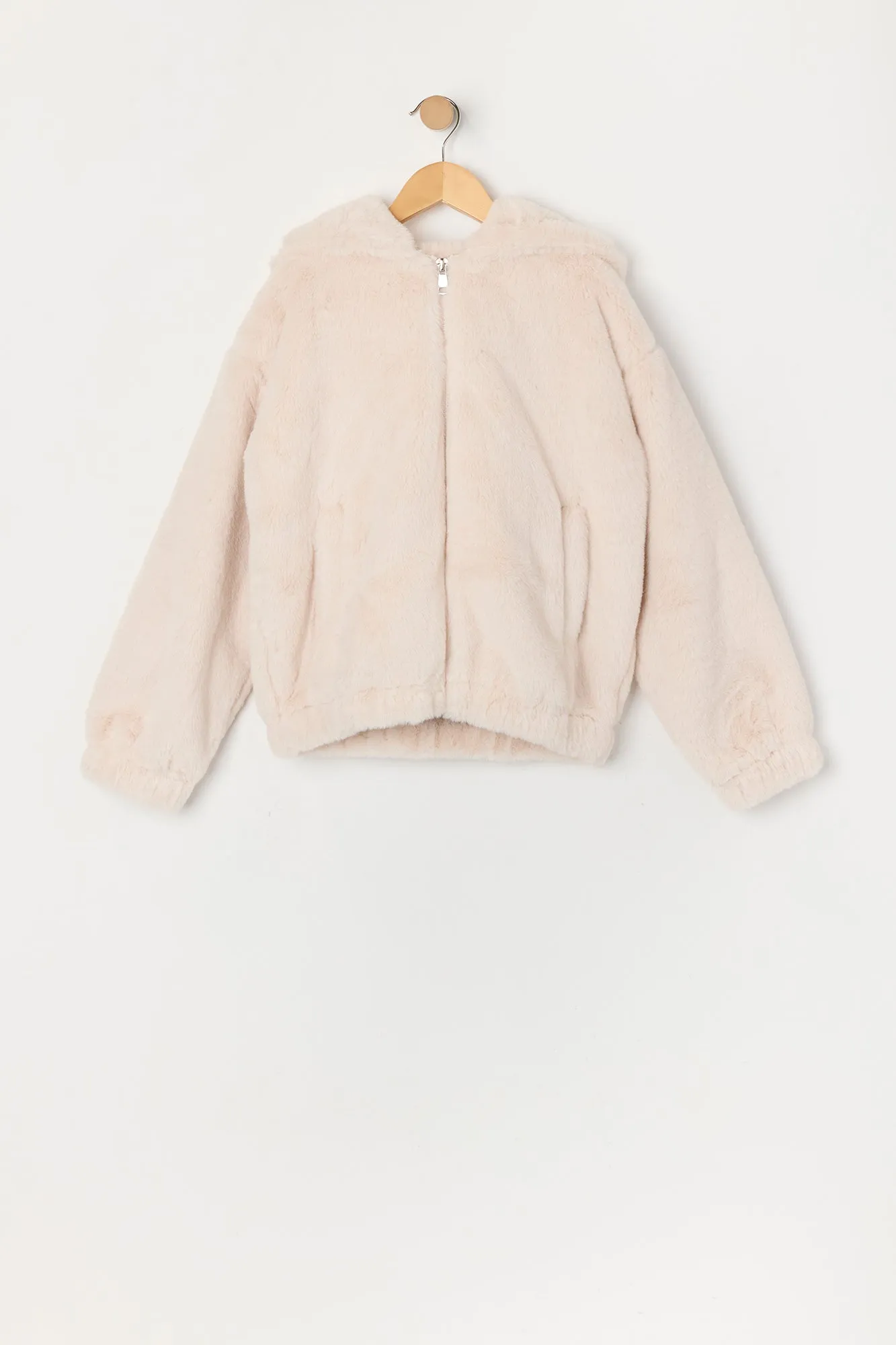 Girls Faux Fur Zip Up Jacket