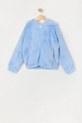 Girls Faux Fur Zip Up Jacket