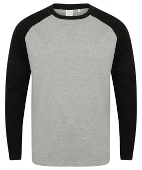 Heather Grey/Black - Long sleeve baseball t-shirt