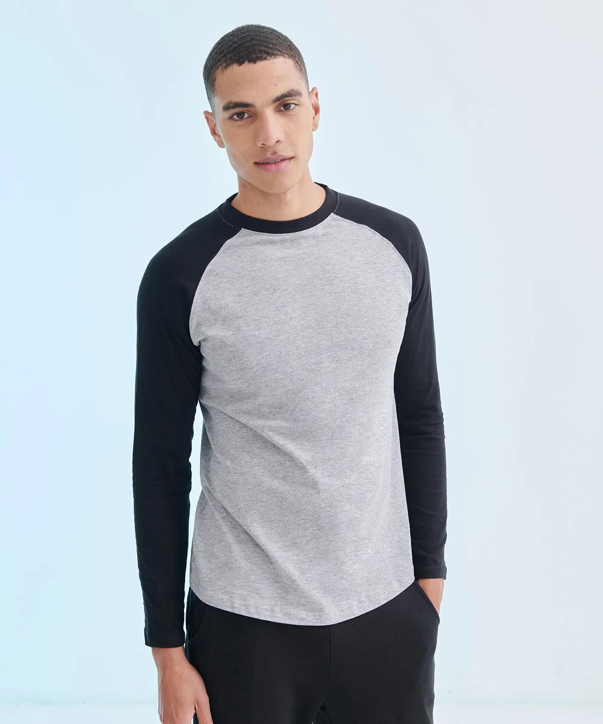 Heather Grey/Black - Long sleeve baseball t-shirt