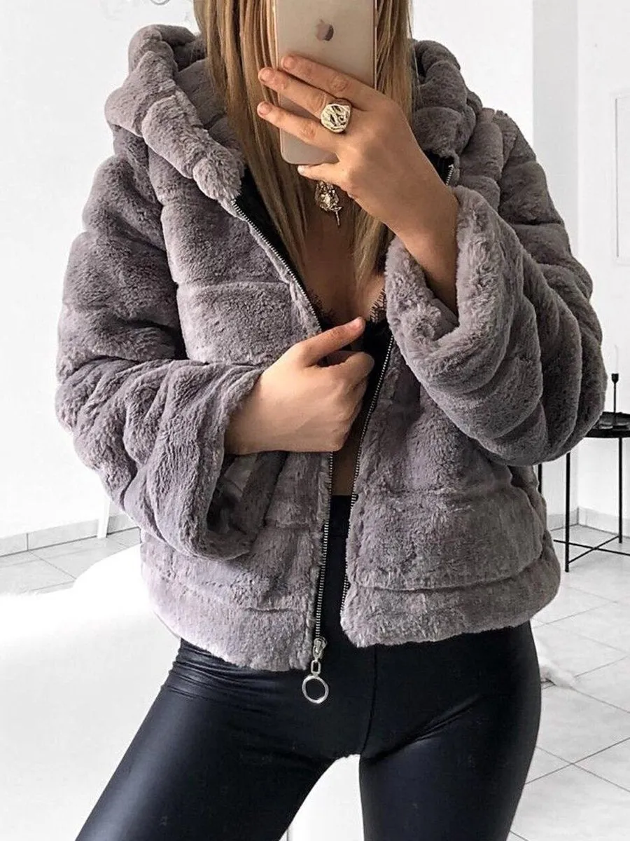 Hooded Plush Zipper Warm Coat