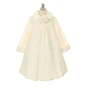 Ivory Fleece Faux Collar Cuff Stylish Coat Girls 2-12