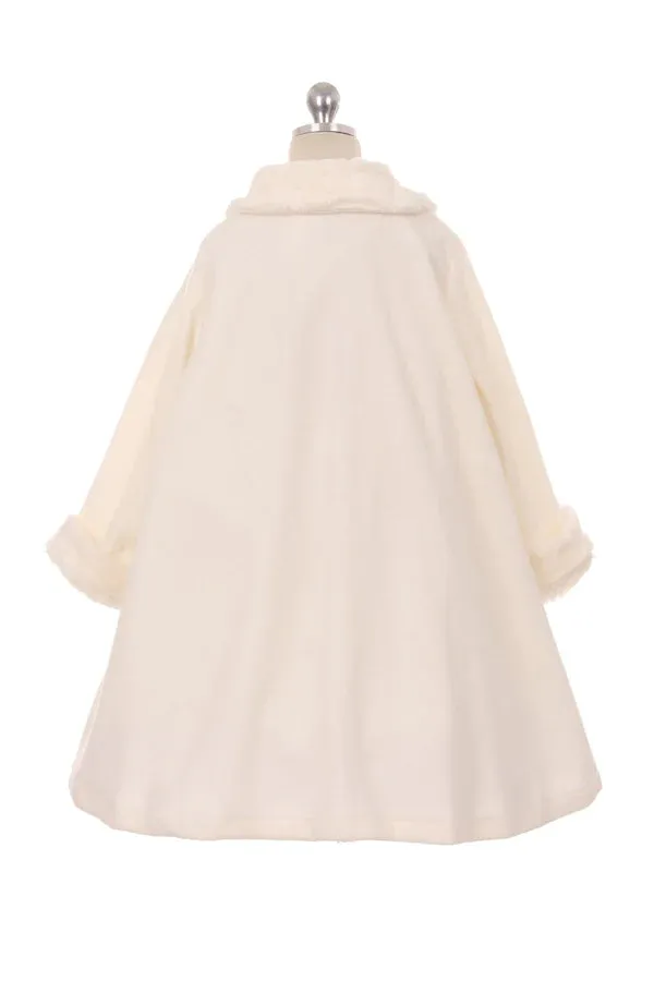 Ivory Fleece Faux Collar Cuff Stylish Coat Girls 2-12