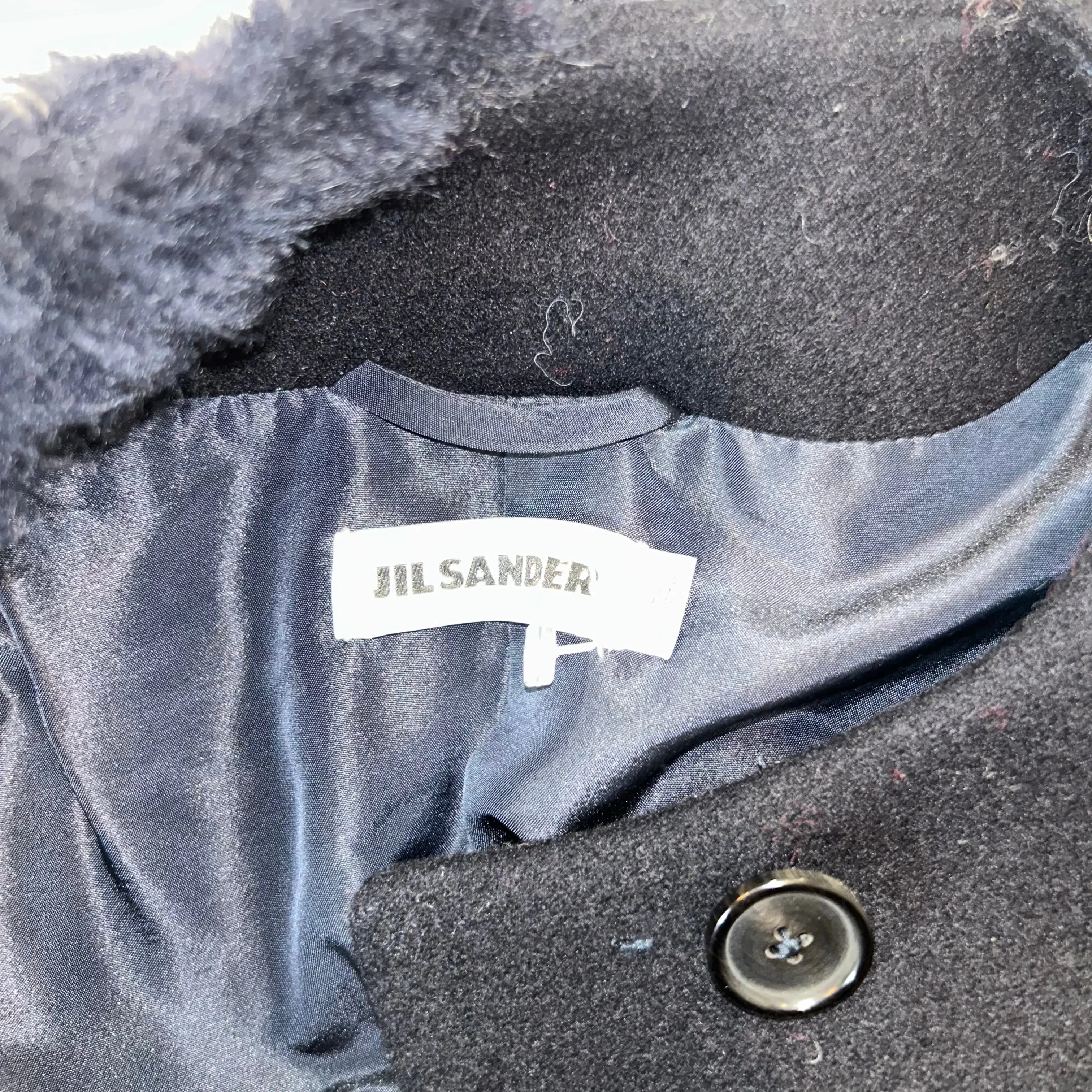 Jil Sander Black Wool & Shearling Collarless Coat S