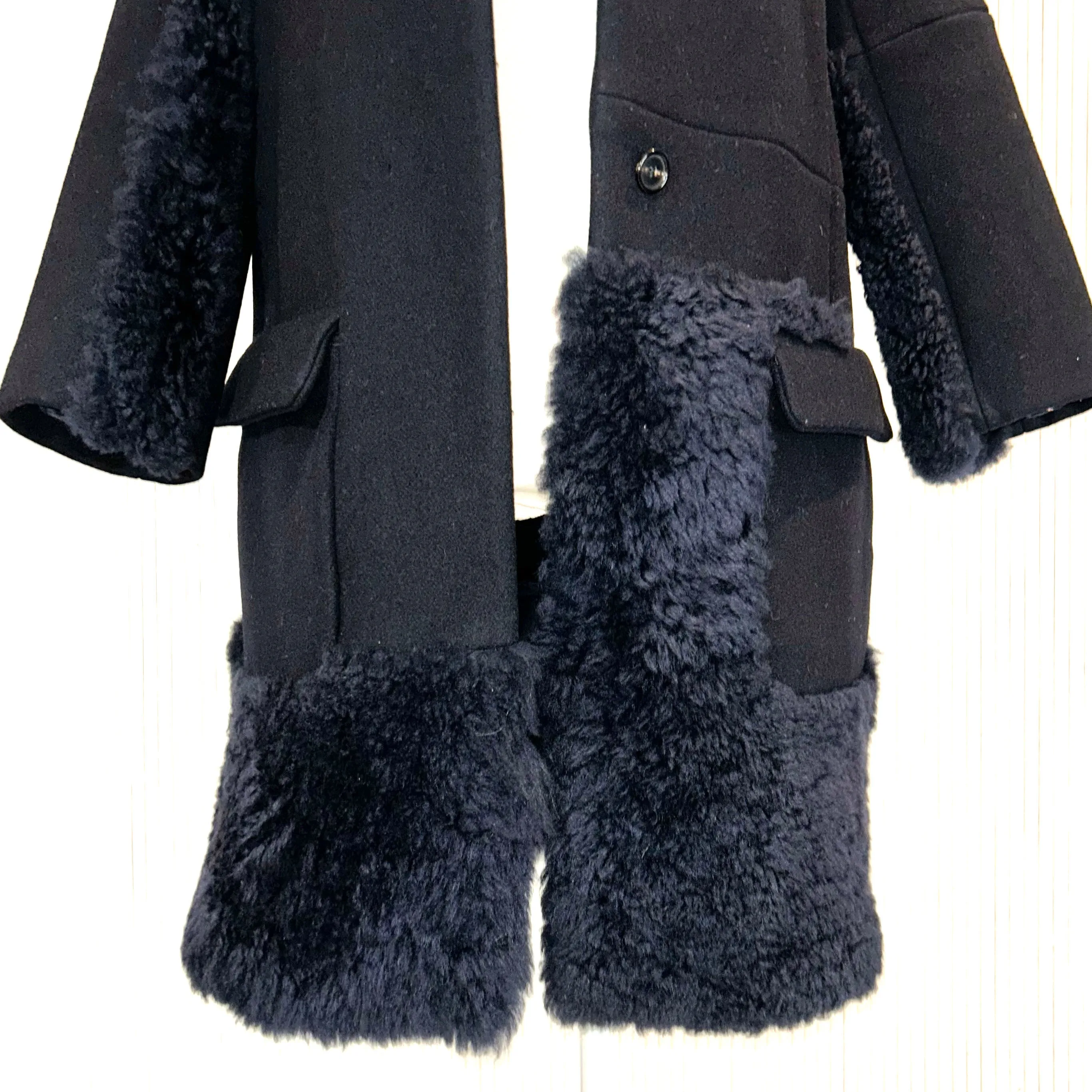 Jil Sander Black Wool & Shearling Collarless Coat S