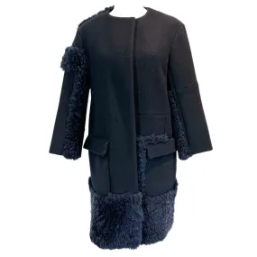 Jil Sander Black Wool & Shearling Collarless Coat S