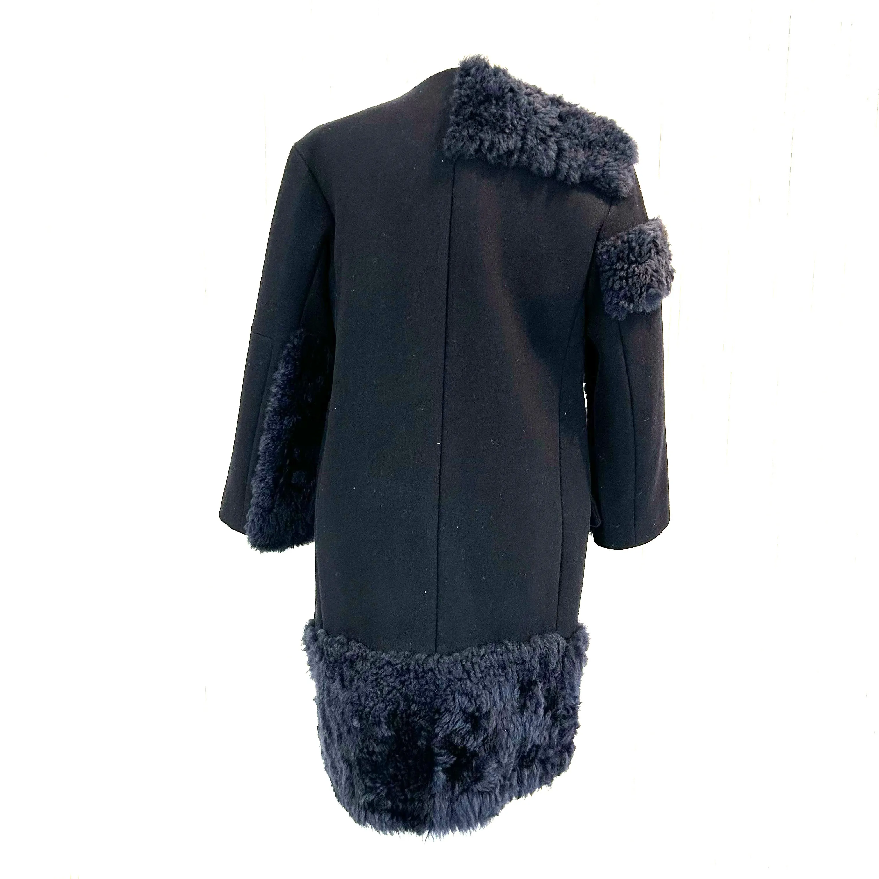 Jil Sander Black Wool & Shearling Collarless Coat S