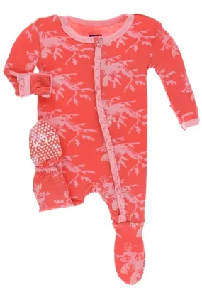 KicKee Pants English Rose Leafy Sea Dragon Classic Ruffle Footie with Zipper