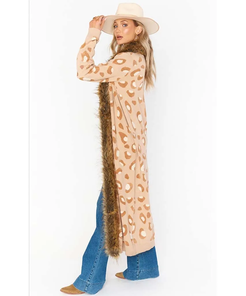 Langston Cardigan Warm Leopard Knit w/Faux Fur