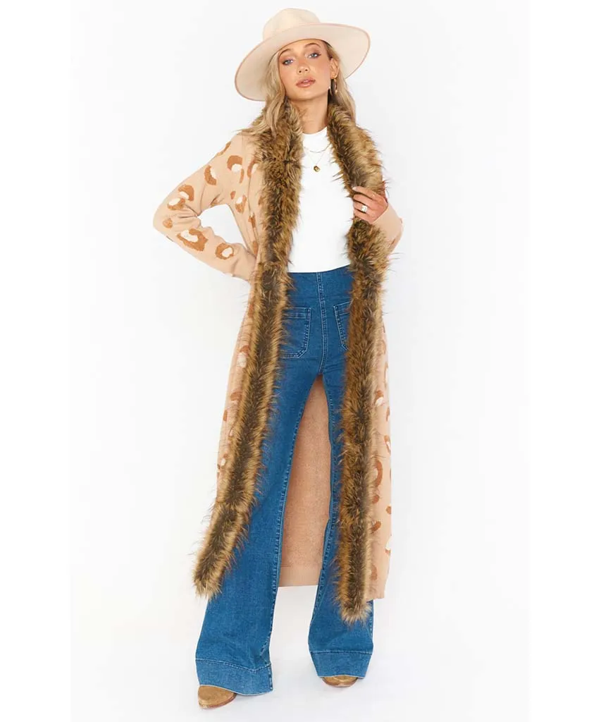 Langston Cardigan Warm Leopard Knit w/Faux Fur