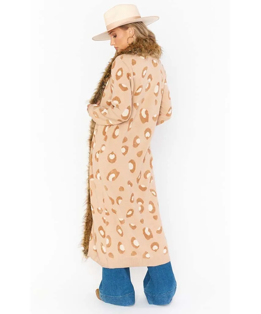 Langston Cardigan Warm Leopard Knit w/Faux Fur