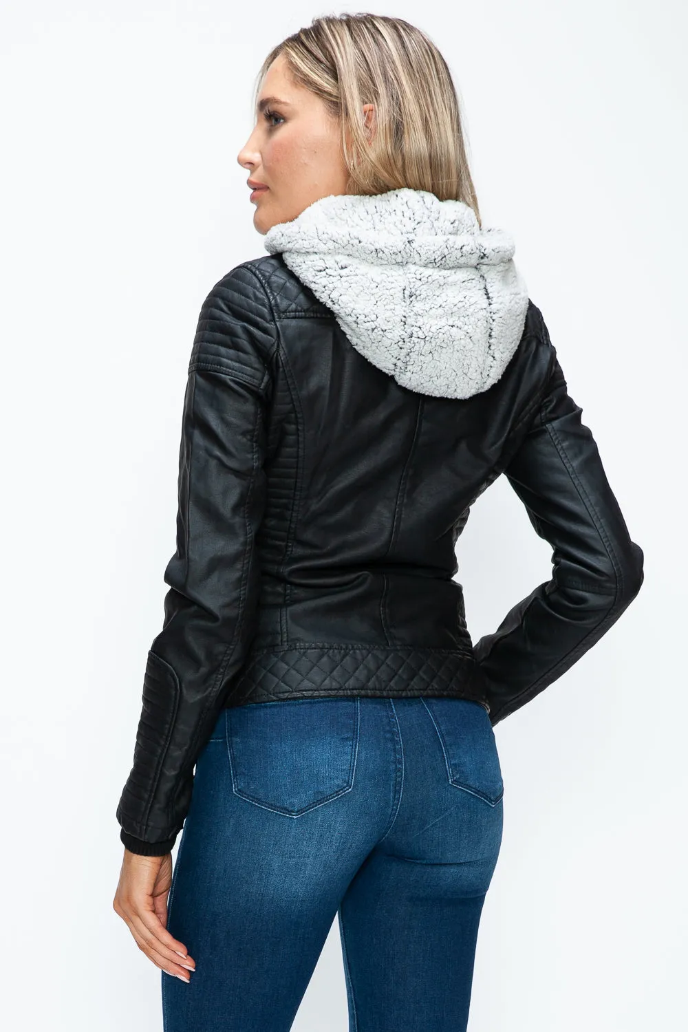 Layered Double-Zipper Jacket with Fuzzy Hood